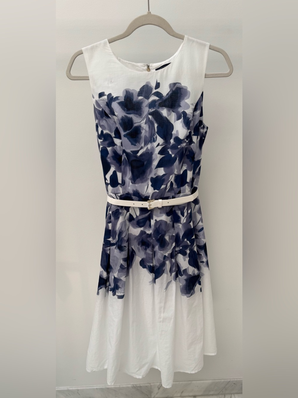 Tommy Hilfiger Blue Floral Fit & Flare Belted Dress, Size 8